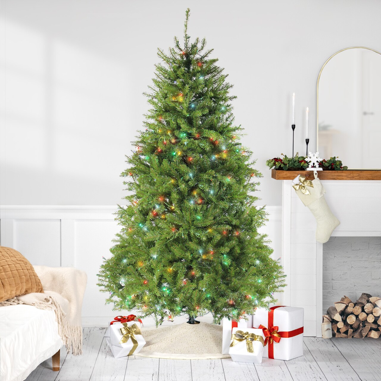 Northlight 7.5' Pre-Lit Full Northern Pine Artificial Christmas Tree - Multicolor LED Lights